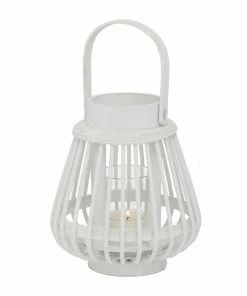 Windlicht - Weiß - Bambus - 16 Cm