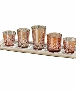 Windlicht-Set - Rosa - Glas - 44 Cm