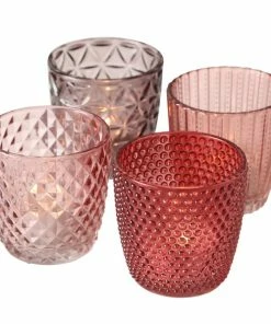 4-teiliges Windlicht-Set - Rosa-rot - 7,5 Cm