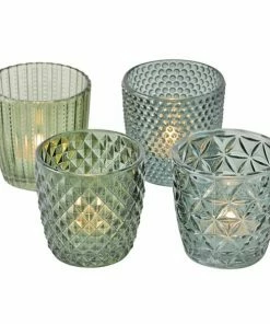 4-teiliges Windlicht-Set - Grün - 7,5 Cm Hoch