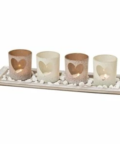 5-teiliges Windlicht-Set - Beige - Glas - 40 Cm Breit