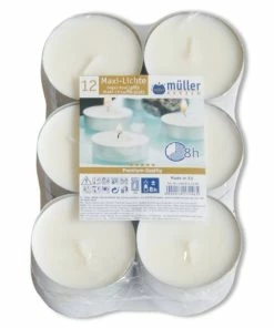 12 Maxi Teelichter - Weiß - 57x22 Mm