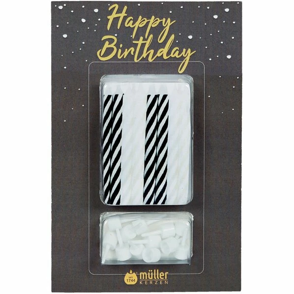 Geburtstagskerzen - Schwarz-weiß - 24 Stück