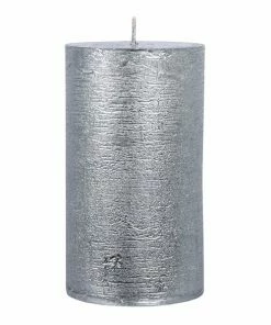 Stumpenkerze - Metallic Silber - 12 Cm