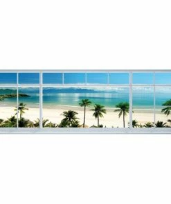 Deco Block STRAND FENSTER PANORAMA - Blau-weiß - 40x118 Cm
