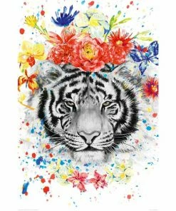 Deco Panel TIGER MIT BLUMEN - 60x90 Cm