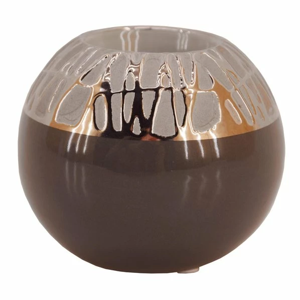 Teelichthalter - Grau-weiß - Kugel