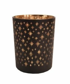 Windlicht - Schwarz-gold - Sternchen - 8 Cm