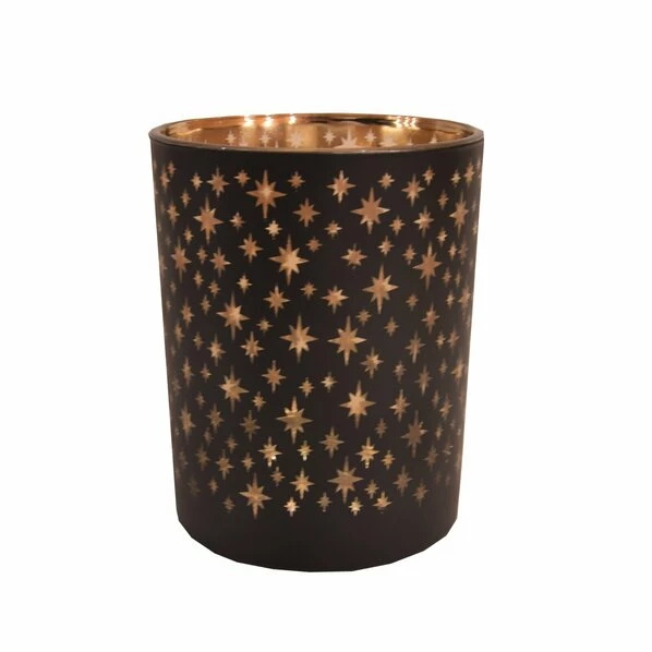 Windlicht - Schwarz-gold - Sternchen - 8 Cm 1 Windlicht - Schwarz-gold - Sternchen - 8 Cm
