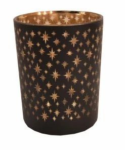 Windlicht - Schwarz-gold - Sternchen - 10 Cm