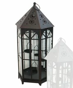 Laterne Mit Teelichthalter - Schwarz - 62 Cm Hoch