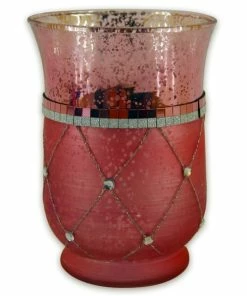 Windlicht - Rosa - Mit Glitzer - 15 Cm