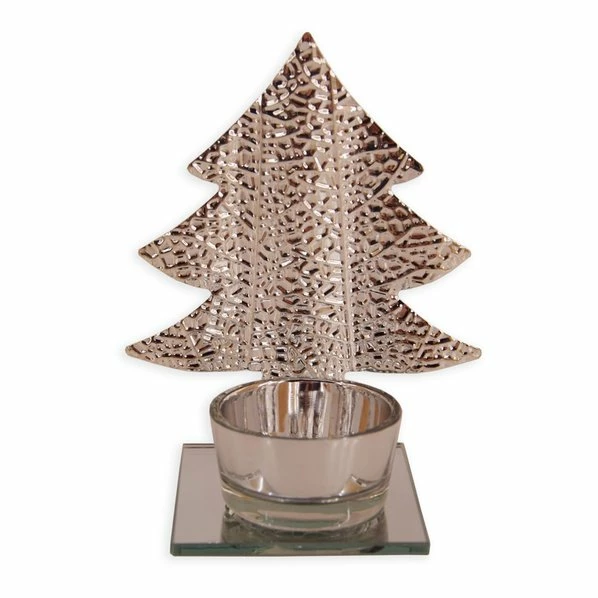 Teelichthalter - Metall-Glas - Silber - 10x13 Cm