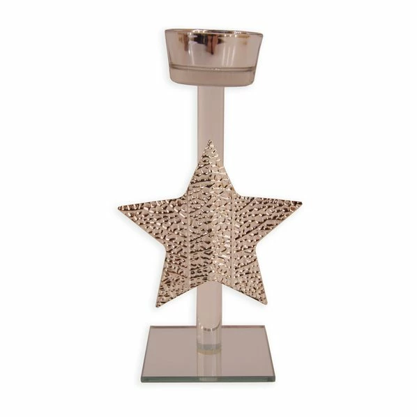 Teelichthalter - Metall-Glas - Silber - 18 Cm Hoch