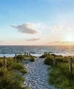 Keilrahmen STRAND - Blau-grün-beige-orange - 118x78 Cm