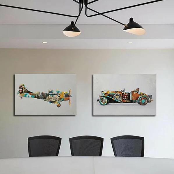 Öl-Wandbild FLUGZEUG - Bunt - 90x60 Cm