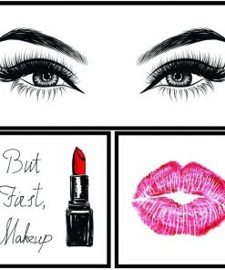 3-er Set Wandbilder BUT FIRST, MAKE UP - Schwarz, Weiß, Rot - 68x70 Cm