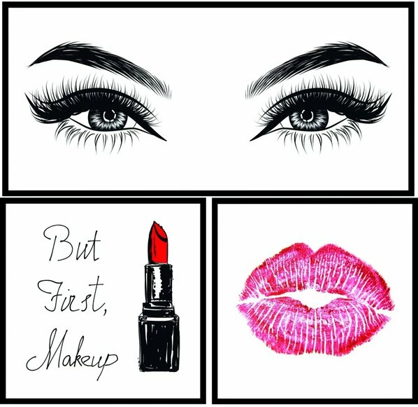 3-er Set Wandbilder BUT FIRST, MAKE UP - Schwarz, Weiß, Rot - 68x70 Cm 1 3-er Set Wandbilder BUT FIRST, MAKE UP - Schwarz, Weiß, Rot - 68x70 Cm