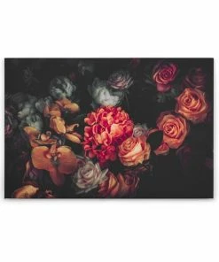 Leinwandbild BLUMEN - Rot-schwarz - 90 X 60 Cm