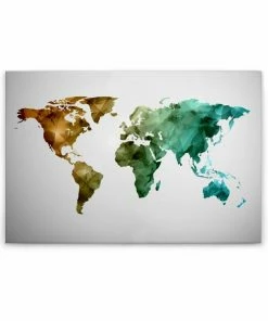 Leinwandbild WELTKARTE - Grün-blau - 90 X 60 Cm