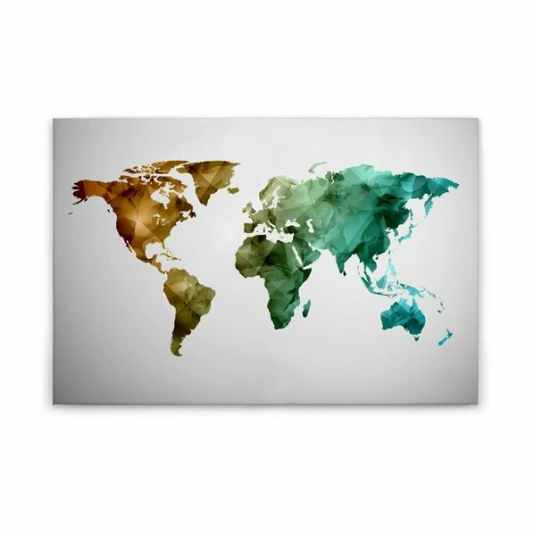 Leinwandbild WELTKARTE - Grün-blau - 90 X 60 Cm