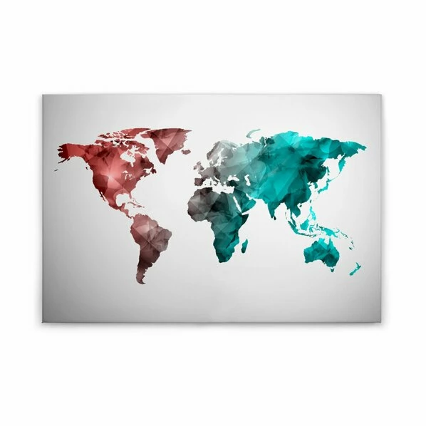 Leinwandbild WELTKARTE - Blau-rot - 90 X 60 Cm