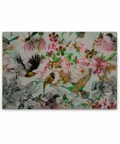 Leinwandbild VÖGEL - Grün-pink - 90 X 60 Cm