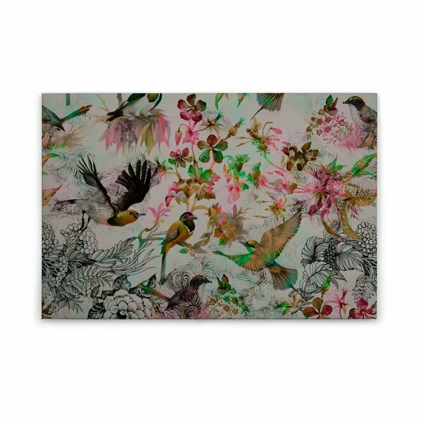 Leinwandbild VÖGEL - Grün-pink - 90 X 60 Cm