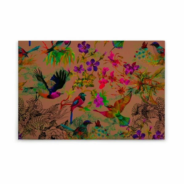 Leinwandbild VÖGEL - Orange-lila-gelb - 90 X 60 Cm