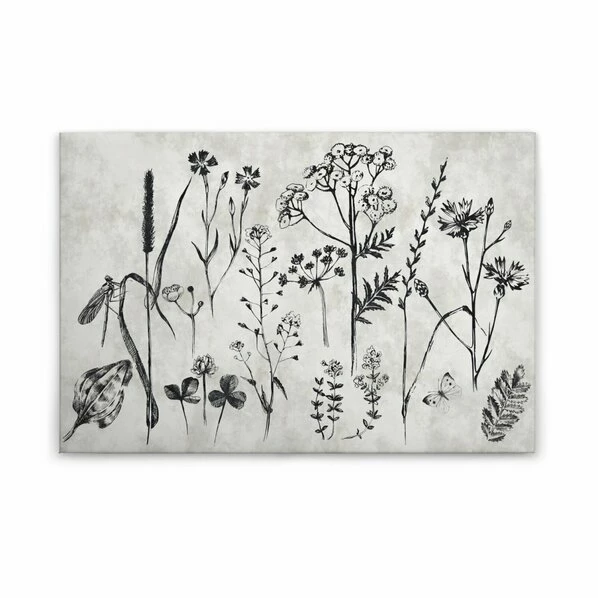 Leinwandbild WILDBLUMENWIESE - Grau-schwarz - 90 X 60 Cm