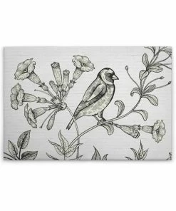Leinwandbild VOGEL AUF BLUME 1 - Schwarz-weiß - 90 X 60 Cm