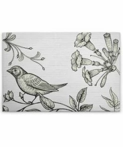 Leinwandbild VOGEL AUF BLUME 3 - Schwarz-weiß - 90 X 60 Cm