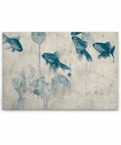 Leinwandbild FISCHE - Blau-beige - 90 X 60 Cm