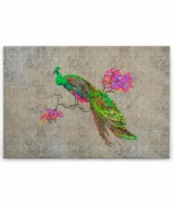 Leinwandbild PFAU - Grün-pink - 90 X 60 Cm