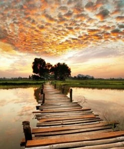 Leinwandbild HOLZSTEG - Blau-beige - 70 X 50 Cm