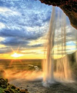 Leinwandbild WASSERFALL - Blau-türkis - 70 X 50 Cm