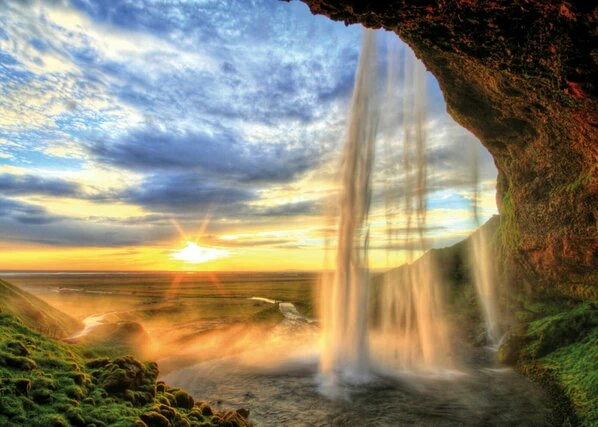 Leinwandbild WASSERFALL - Blau-türkis - 70 X 50 Cm