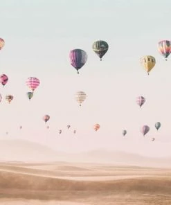 Leinwandbild HEISSLUFTBALLONS - Beige-hellblau - 70 X 50 Cm