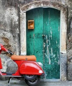 Leinwandbild ROTER ROLLER - Grün-türkis - 70 X 50 Cm