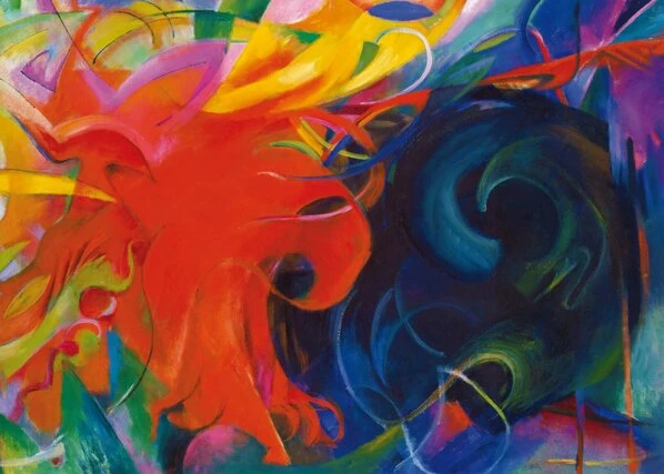 Leinwandbild FARBWIRBEL - Blau-orange - 70 X 50 Cm