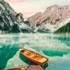 Leinwandbild LAGO DI BRAIES - Türkis-braun - 50 X 70 Cm