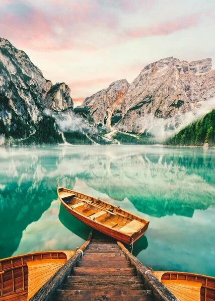 Leinwandbild LAGO DI BRAIES - Türkis-braun - 50 X 70 Cm