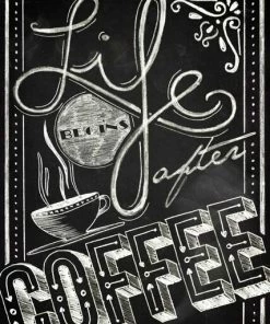 Leinwandbild LIFE BEGINS AFTER COFFEE - Schwarz-weiß - 50 X 70 Cm