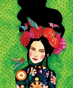 Leinwandbild BLUMENMÄDCHEN - Grün-schwarz - 50 X 70 Cm