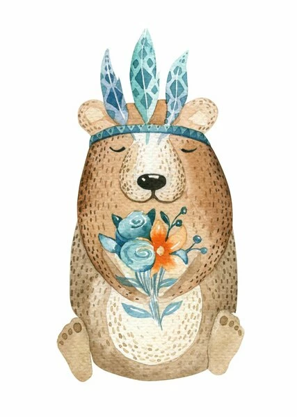 Leinwandbild GLÜCKLICHER BÄR - Braun-blau - 50 X 70 Cm