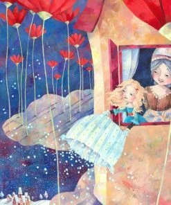 Leinwandbild FRAU HOLLE - Blau-rot - 50 X 70 Cm