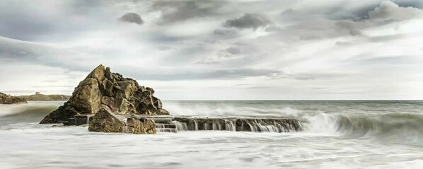 Leinwandbild FELSEN AM MEER - Grau - 100 X 40 Cm