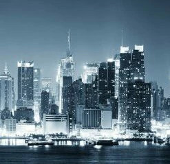 Leinwandbild NEW YORK BEI NACHT - Blau-grau - 100 X 40 Cm