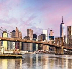 Leinwandbild MANHATTAN SKYLINE - Blau-braun - 100 X 40 Cm