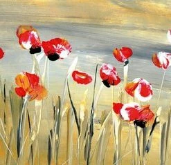 Leinwandbild MOHNBLUMEN-FELD - Rot-gelb - 100 X 40 Cm